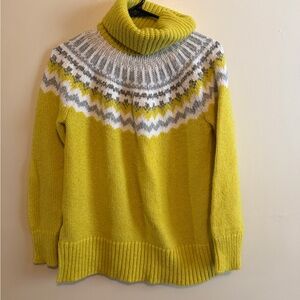 LOFT Yellow Fair Isle Cowl Neck Sweater
